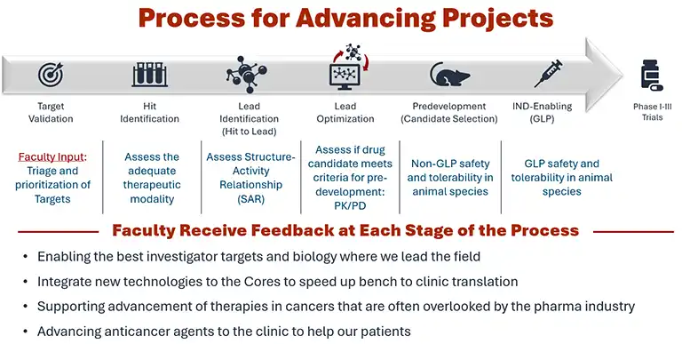 Infographic arrow at the top shows the drug development pipeline with milestones noted along the arrow.  