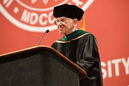 Lawrence Einhorn, MD, giving the IU School of Medicine class of 2018 commencement address